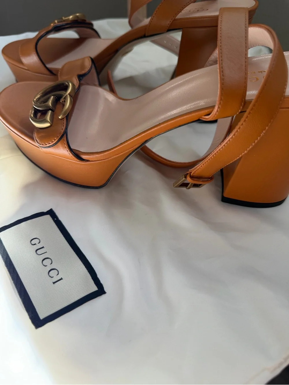 Tan Leather Block Heel Sandals - Women's